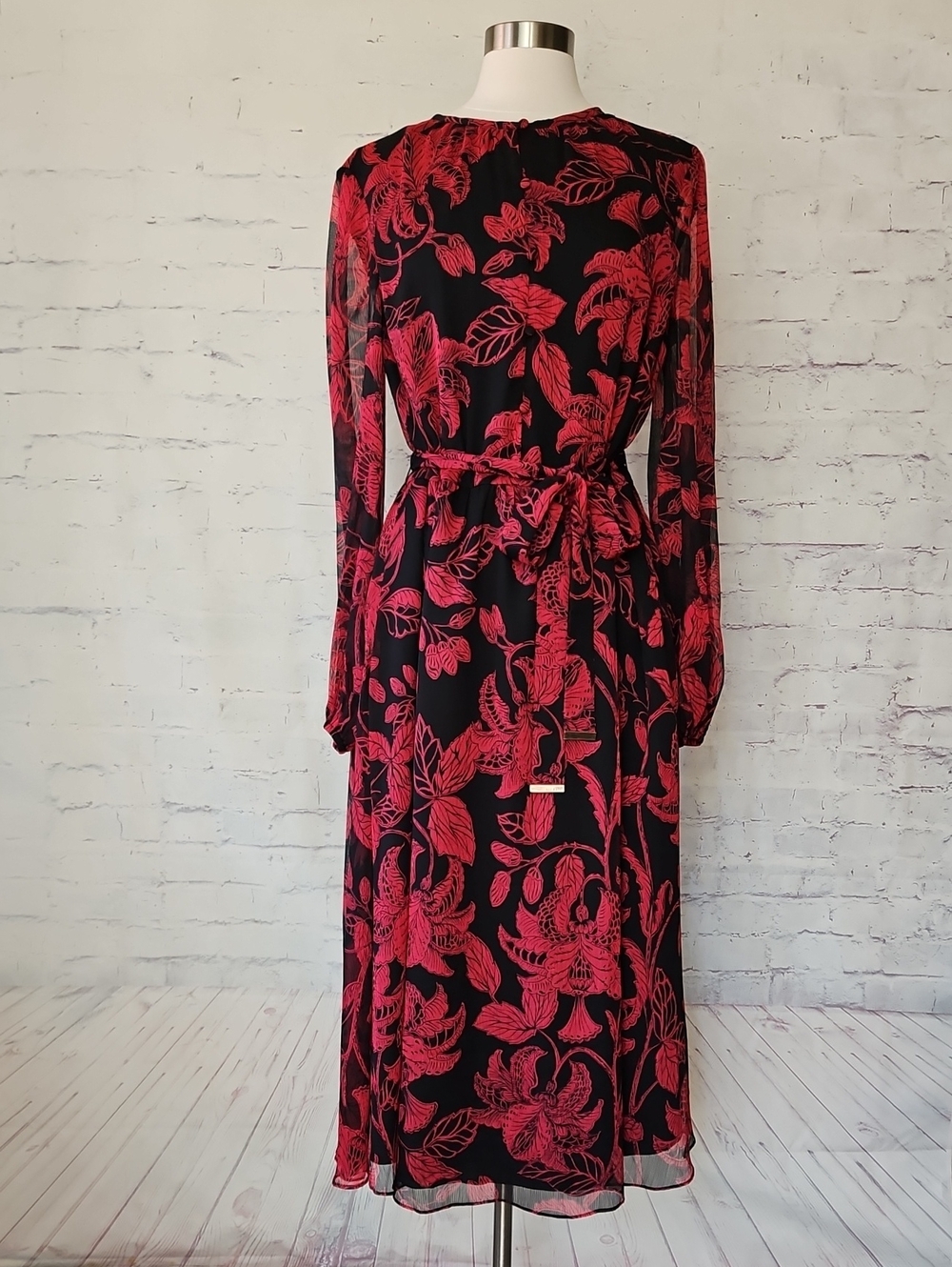 Ted Baker London Rococo Long Sleeve Midi Dress Black Red Floral Ted 4 US 10